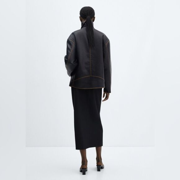 NEW Mango Oversized Worn-Effect Leather Jacket - Picture 8 of 17